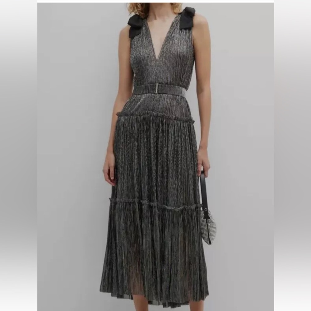 $450 Sabina Musayev Carry Tiered Metallic Maxi Dress Small